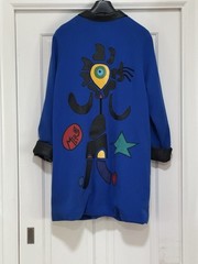 Joan Miro Wearable Art Surrealist Blue Coat with Leather Detail by Pika Mu Large