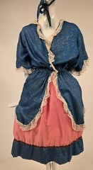 1920’S 3 PC GOLD STENCIL POLONAISE COSTUME DRESS W MATCHING HAT IN 18TH C STYLE