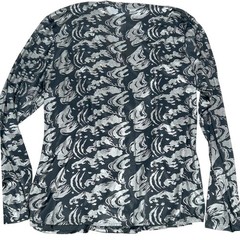 Carry Back Blouse Women 10 Black Silver Metallic Foil Abstract Vintage Glam Top