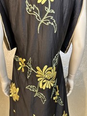 Vintage 1960’s Black Embroidered Silk Robe Housecoat Yellow Floral Vietnam
