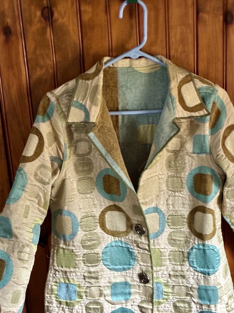 REVERSIBLE 1990 abstract Tapestry ladies jacket /ornate buttons Sz Small