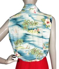 Vintage 90s Tommy Bahama Crinkle Sleeveless Hawaiian Tie Front Top