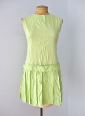 Vtg 60s 70s Donnkenny lime green Swiss dot drop waist scooter Gatsby dress XS/S