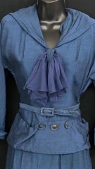 Vintage blue skirt suit set, jacket 1940s 1950s dress wiggle navy sailor collar