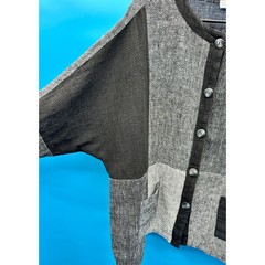 Vtg Sangam Womens L Cotton Lagenlook Artsy Minimalist Gray Black Batwing Jacket