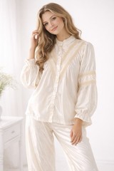 Vintage 80s Ilise Stevens Cream Satin Bridal Pajama Set M Theater Costume