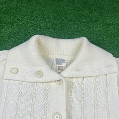 Vintage Sears Ivory Cable-Knit Chunky Fisherman Cardigan Sweater High Neck Sz 42