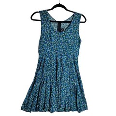 All That Jazz Vintage 90s Floral Rayon Sleeveless Mini Dress Blue Green Sz 7/8