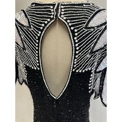 Stenay 100% Silk Beaded Sequin Black White Top Womens 14 Vintage Evening Blouse