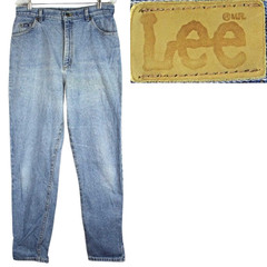 80s Vintage LEE USA Denim Mom Jeans, High Waist Tapered Leg 32.5 w x 31 / 16 Med