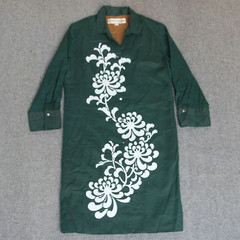 Alfred Shaheen Dress Est ~ 14 (L) Green VTG 60s 70s Floral Print SHEER SLEEVE