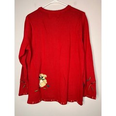 1990s Quacker Factory QVC Red Koala Bear Bamboo Australia Fuzzy 3D Cardigan S