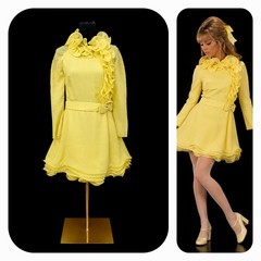 VTG 60’s’70s Pouponne Anvers Belgium Yellow Chiffon Ruffle Mini Dress Mod