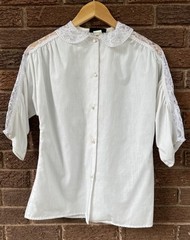 Vintage Cottagecore Prairie Victorian Revival Edwardian Button Blouse Lace Sz 10