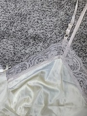 VINTAGE ADONNA Women Slip Union Made USA Nylon And Lace Shiny Vanilla 42 XL