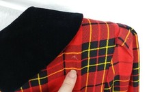 VINTAGE L.G. STAR RED PLAID W/ BLACK VELVET COLLAR CHRISTMAS PLAID DRESS POCKETS