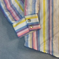 Vtg 70’s Western Pearl Snap Shirt Women’s Size 34 Metallic & Pastel Striped USA