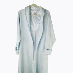 Vintage Oscar De La Renta Blue House Coat Robe Medium 1/2 Zip Cuff Long Sleeve