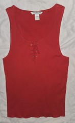 VINTAGE Abercrombie & Fitch (A&F) Red Ribbed Lace Up Tank Top Y2K 100% Cotton -L
