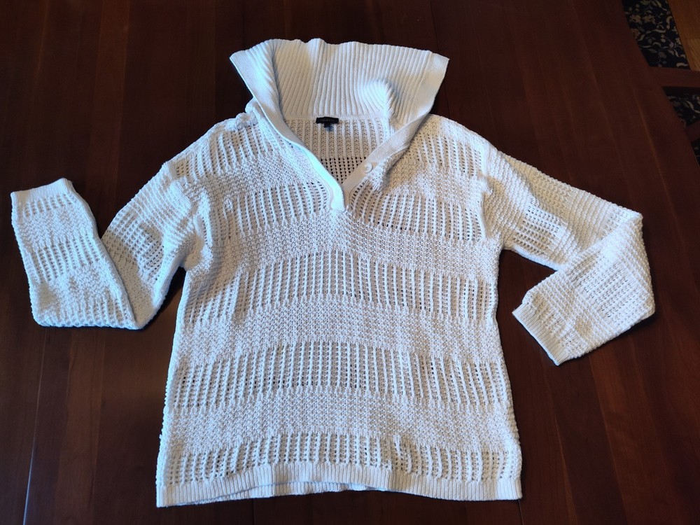 Talbots Sailor-Collar Sweater Cotton White Size Large