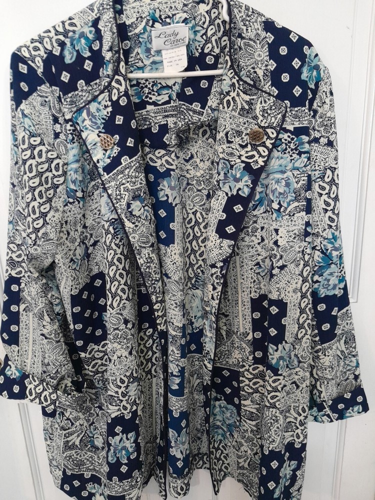 Vintage Lady Carol Patwork Lightweight Blazer Size 16 Polyester