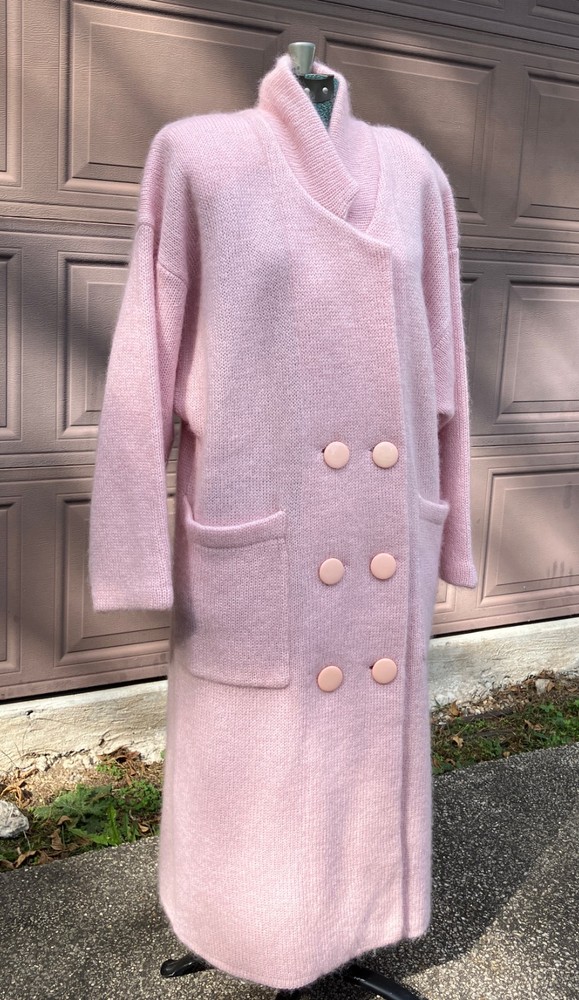 NWT IB Diffusion LG long cardigan duster coat pink wool mohair blend VTG