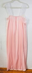 VTG 70’S ROMANTIC MOODS PINK&WHITE LACE TRIM LONG SWEEPING GODDESS NIGHTGOWN*L
