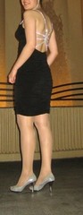 Vintage Cache Dress Black Bodycon Ruched Rhinestone Straps and back S 6
