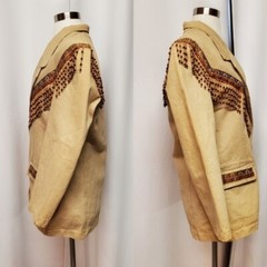Vintage David David Tan Denim Jean Jacket Blazer Southwestern Beadwork Fringe S