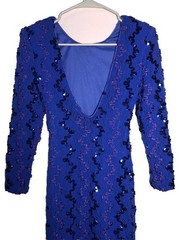 Vtg 90s Dress Blue Sequin Body Con Cocktail Evening Date Ribbon Lace Sequins S