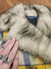 Vintage 60s/70s Jiminy Of California Plaid Faux Fur Coat Blue Yellow HTF