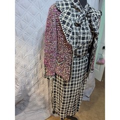 Vintage Adolfo Saks Fifth Avenue 3pc Skirt Suit Set Plaid Tweed Purple Black