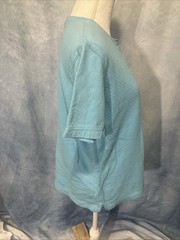 Vtg 90s Classic Elements Eyelet Knit Henley Shirt XL Blue Made in USA Pointelle