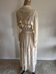 Antique Edwardian WWI Ivory Silk Tea Dress | c. 1910–1914 | Ruffled & Pleated |