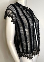 Antique 20s Black Beaded Lace Jacket S M Overlay Evening Edwardian Victorian
