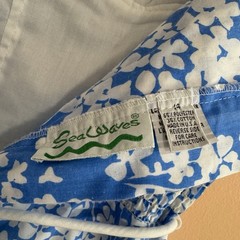 Vintage Sea Waves Blue Floral Romper Smocked Back Size 8 10 Medium