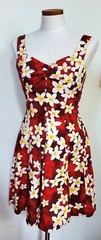Royal Hawaiian Creations Red Plumeria Floral Print Strap Mini Sundress Size S