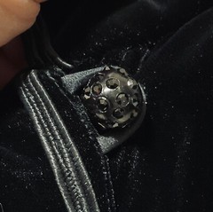 Eloise Curtis Black Velvet Coat Dress Jacket Rhinestone Buttons !! Vintage Small