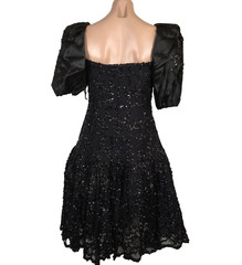 Black Frank Usher Puffy Sleeve Party Prom Evening Dress VTG 80s Sequin US-12
