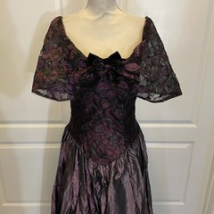 Vintage Loralie Original Purple Black Taffeta Dress XS/S Off the Shoulder