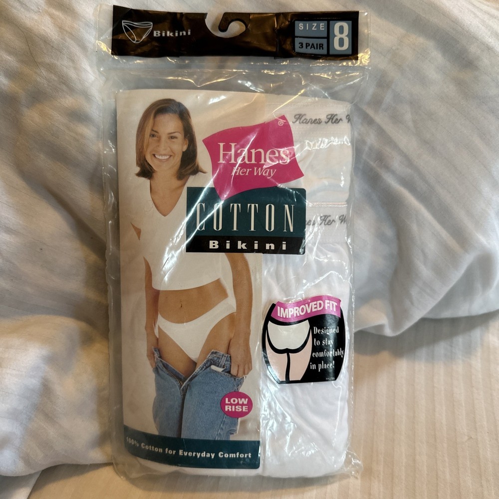 2003 Hanes Her Way White Cotton Bikini Underwear Panties Womens 8 Vtg NEW 3-Pack