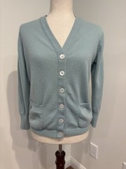 Dalton 100% Cashmere Cardigan Sweater Pockets Blue True Vintage Women’s 38 S/M
