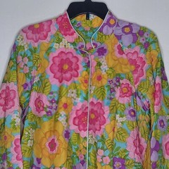 VTG Bright Embossed Floral Loungewear Robe Kaftan Mumu Size M See Measurements