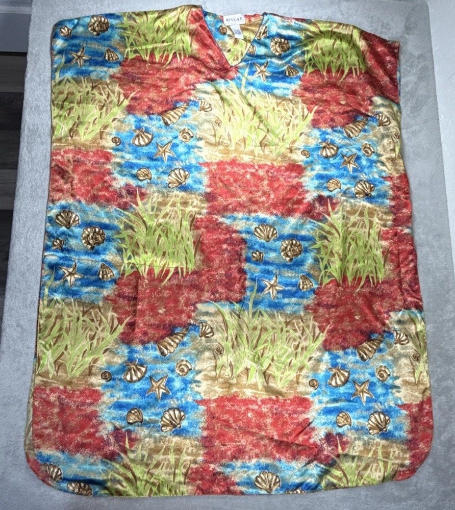 Vintage Winlar Women’s Seashells Print Batwing Caftan Multicolor One Size