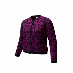 VNTG Jaeger Fuchsia / Black Floral Sweater Made In Great Britain 100% Wool Sz 38