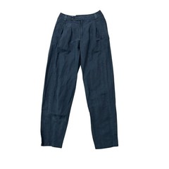 90s Black Linen Cotton Tapered Trousers High Rise Minimalist small ^