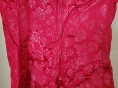 Vintage Oriental Cheongsam Dress Floral Jacquard Brocade Taffeta Hot Pink