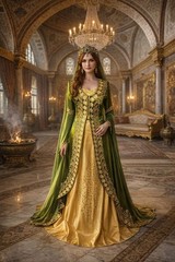 Traditional Green Bindallı,Turkish Women’s Costume, Ottoman Model Kaftan, Henna