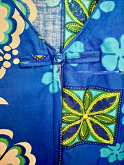 Vtg 60s Richard Douglas Hawaiian Maxi Dress Frog Closure Tiki MCM Mod Hostess