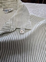 Vintage 1950s Smart Lady Striped Blouse – Green & White Pinstripe – Size 32 Bust